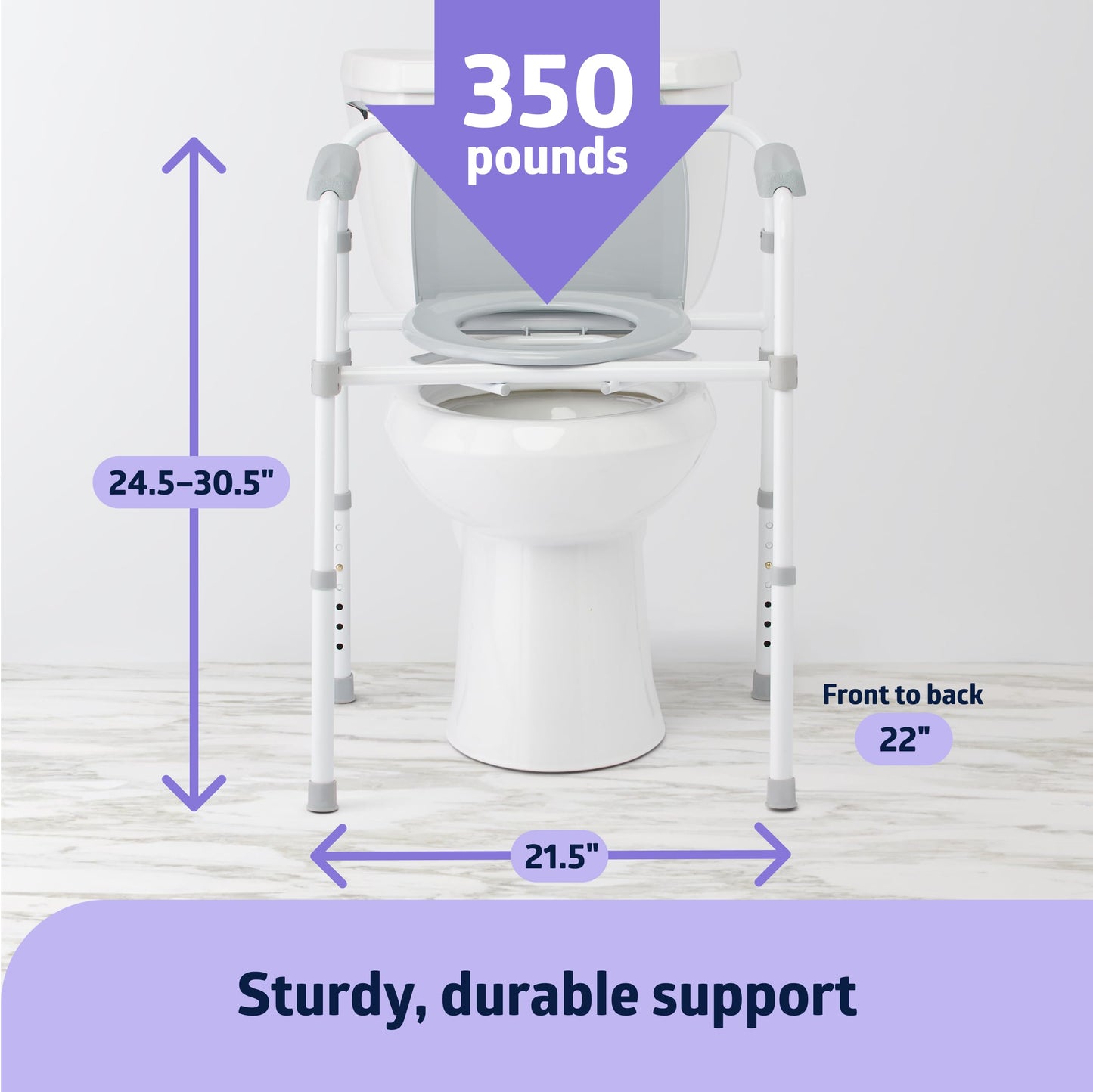 Medline 3-in-1 Steel Bedside Commode, Elongated Seat, Sturdy Folding Frame, 7.5 QT. Bucket, 350 lb. Weight Capacity, Clip-on Seat, Easy Cleaning, Tool-Free Assembly, Gray