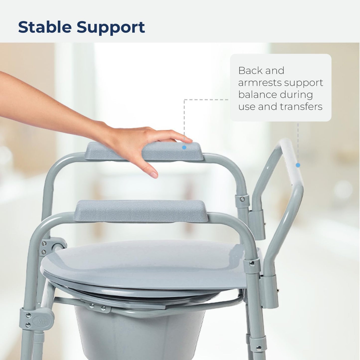 Drive Medical Folding Steel Bedside Commode Chair - 3-in-1 Portable Toilet - Adjustable Height - 350 Lb Weight Capacity - 7.5 Qt Bucket - Adult Commode - Grey