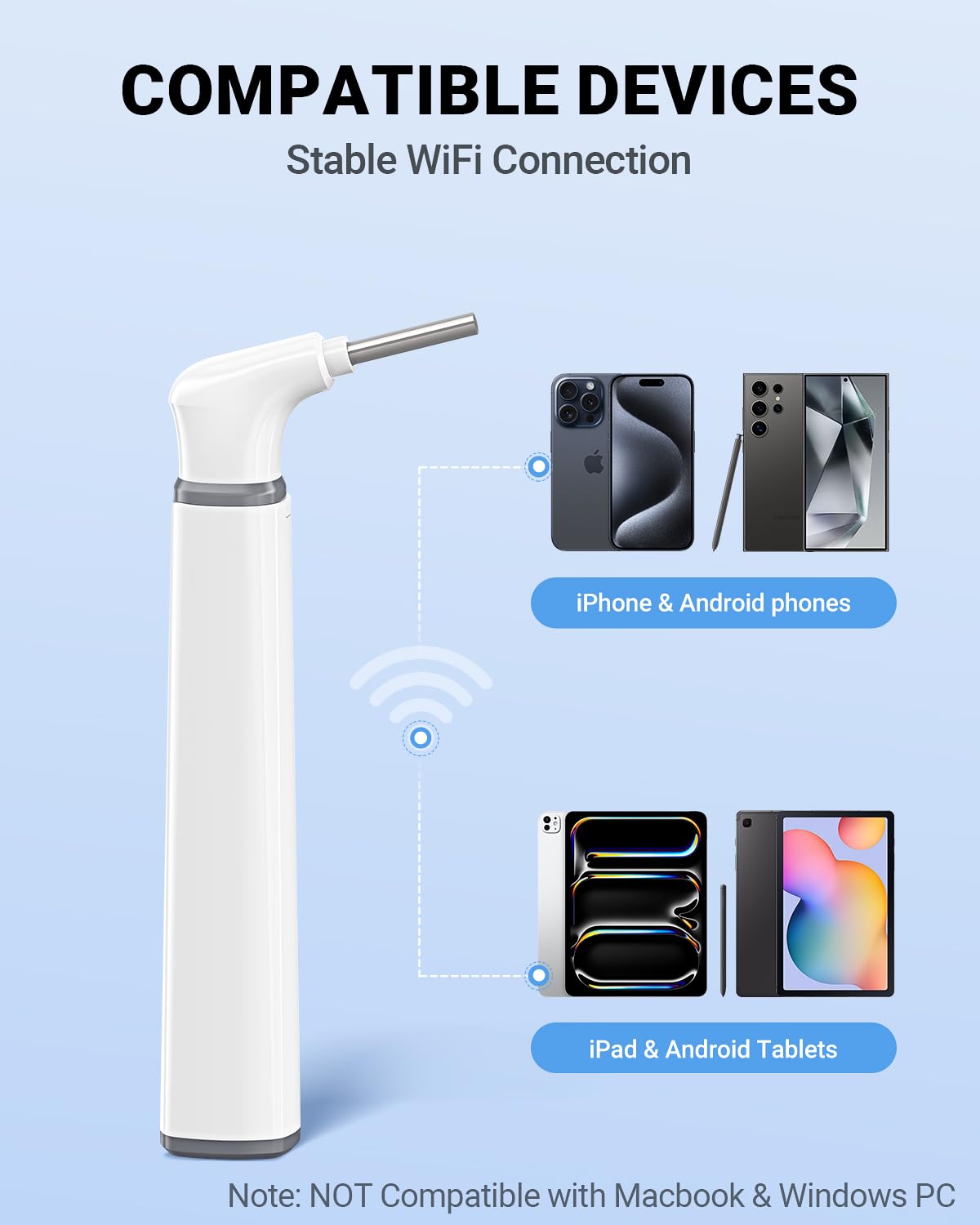 ScopeAround Otoscope with Light, Otoscope Camera w/Dual View, 720pHD WiFi Ear Scope w/ 6 LED Lights, Ear Camera 3.9mm Lens for Kids & Adults, Ear Scope Compatible w/Android & iPhone