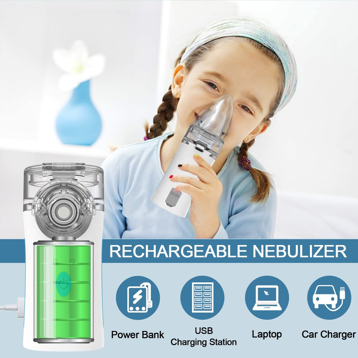 Ultrasonic Nebulizer - Nebulizers, Rechargeable Nebulizer Machine for Adults and Kids, Portable Nebulizer with Two Modes & Self-Cleaning Function for Breathing Problems