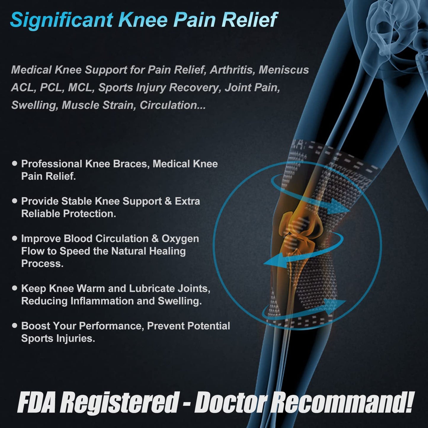 Professional Knee Brace, Compression Knee Support with Patella Gel Pad & Side Stabilizers, Medical Knee Sleeve for Pain Relief, ACL,PCL, Meniscus, Injury Recovery, Arthritis, Sports, Workout...