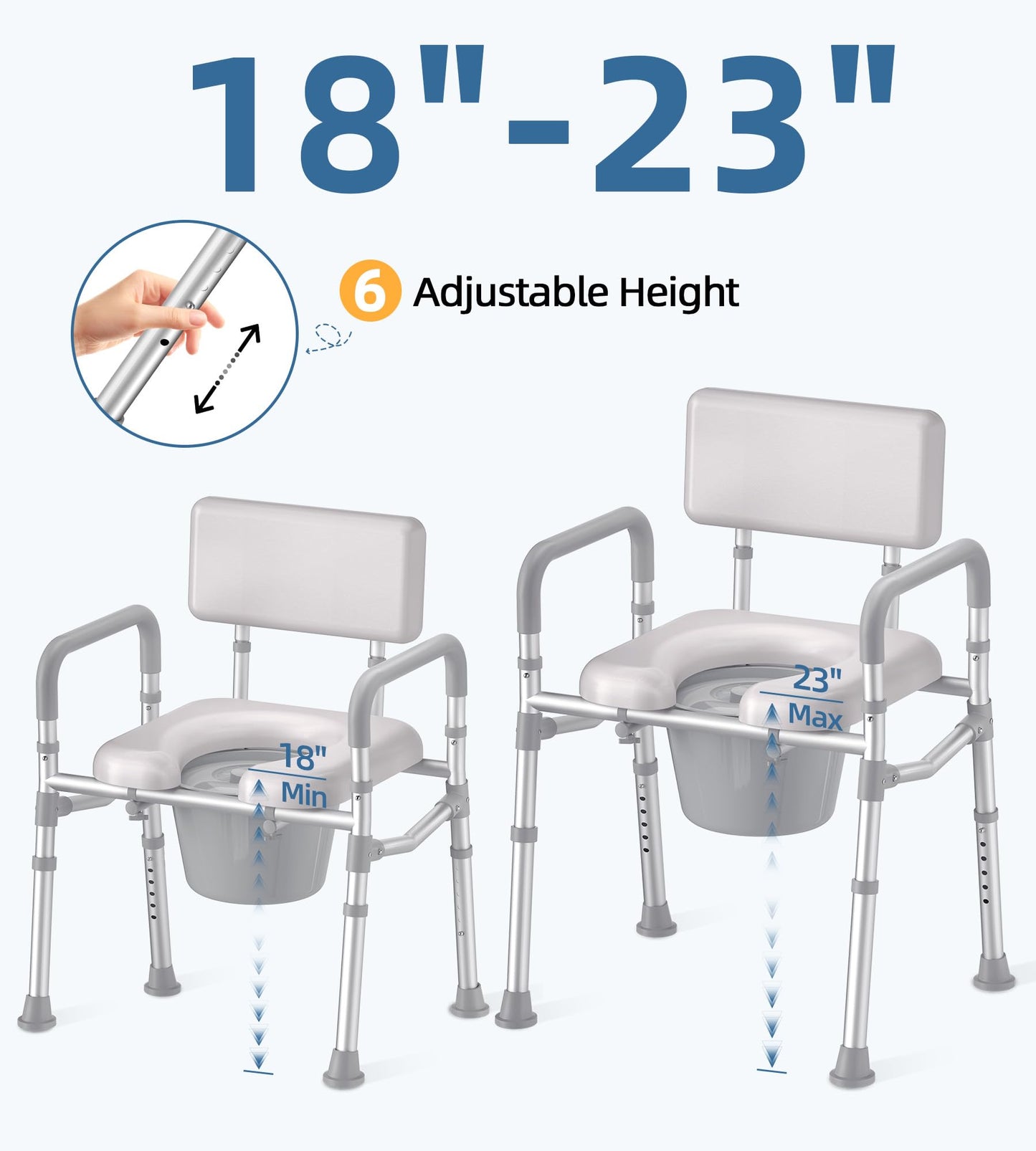 Bedside Commode with Padded Seat and Backrest, Aluminum Commode Toilet with Bucket, Easy Cleaning Portable Toilet for Adults and Seniors, 350 lb Capacity Enhanced Crossbar