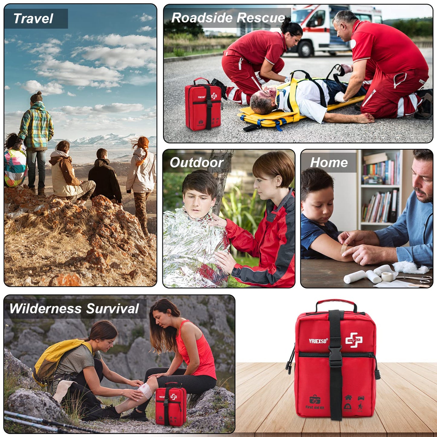 400 Piece Large First Aid Kit Premium Emergency Kits for Home, Office, Car, Outdoor, Hiking, Travel, Camping, Survival Medical First Aid Bag, Red