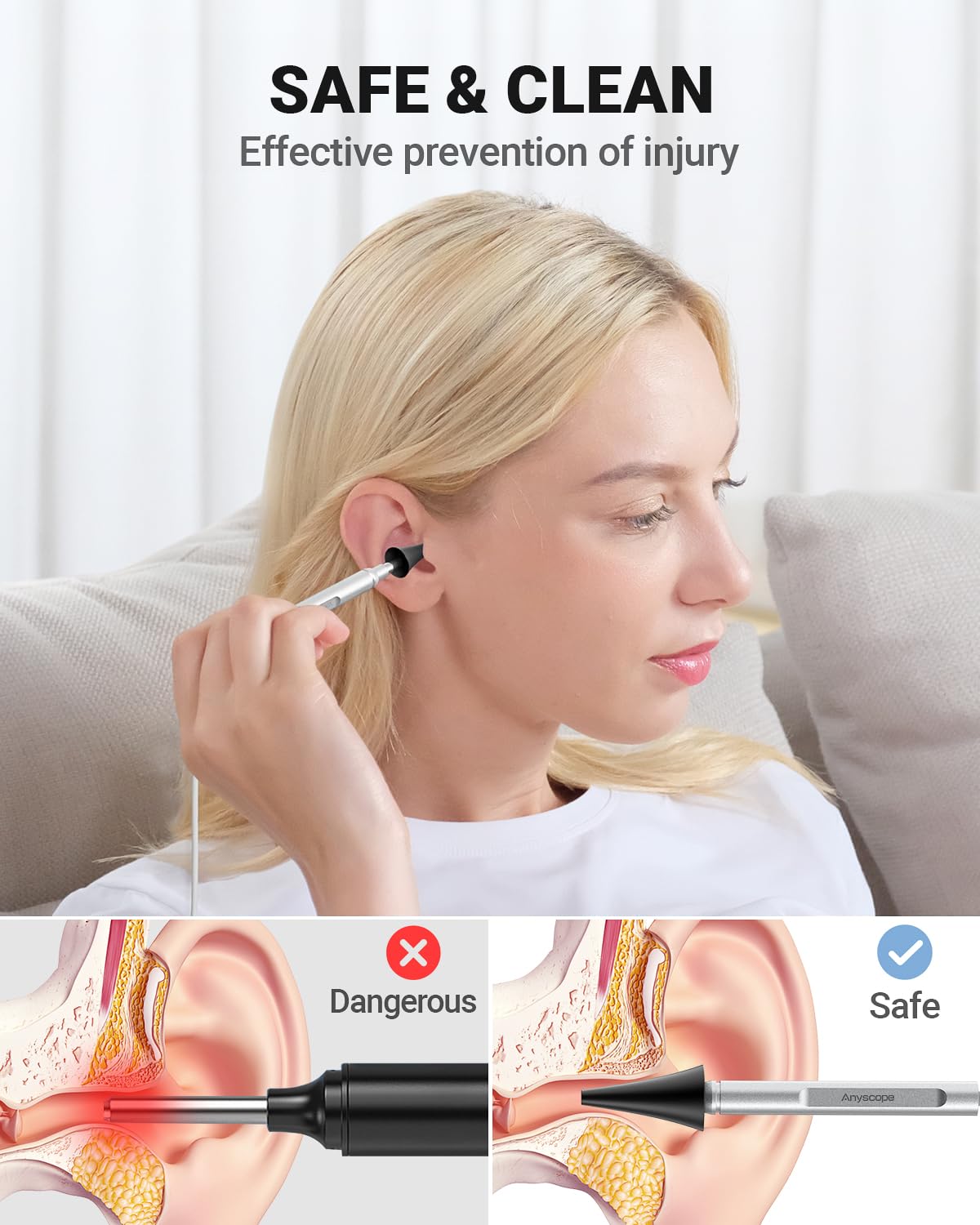 Digital Otoscope Compatible with iPhone and Android Devices, HD Ear Camera with Ear Wax Removal Tools, Video Ear Scope Otoscope with Light, Capture Photos and Videos (Silver)