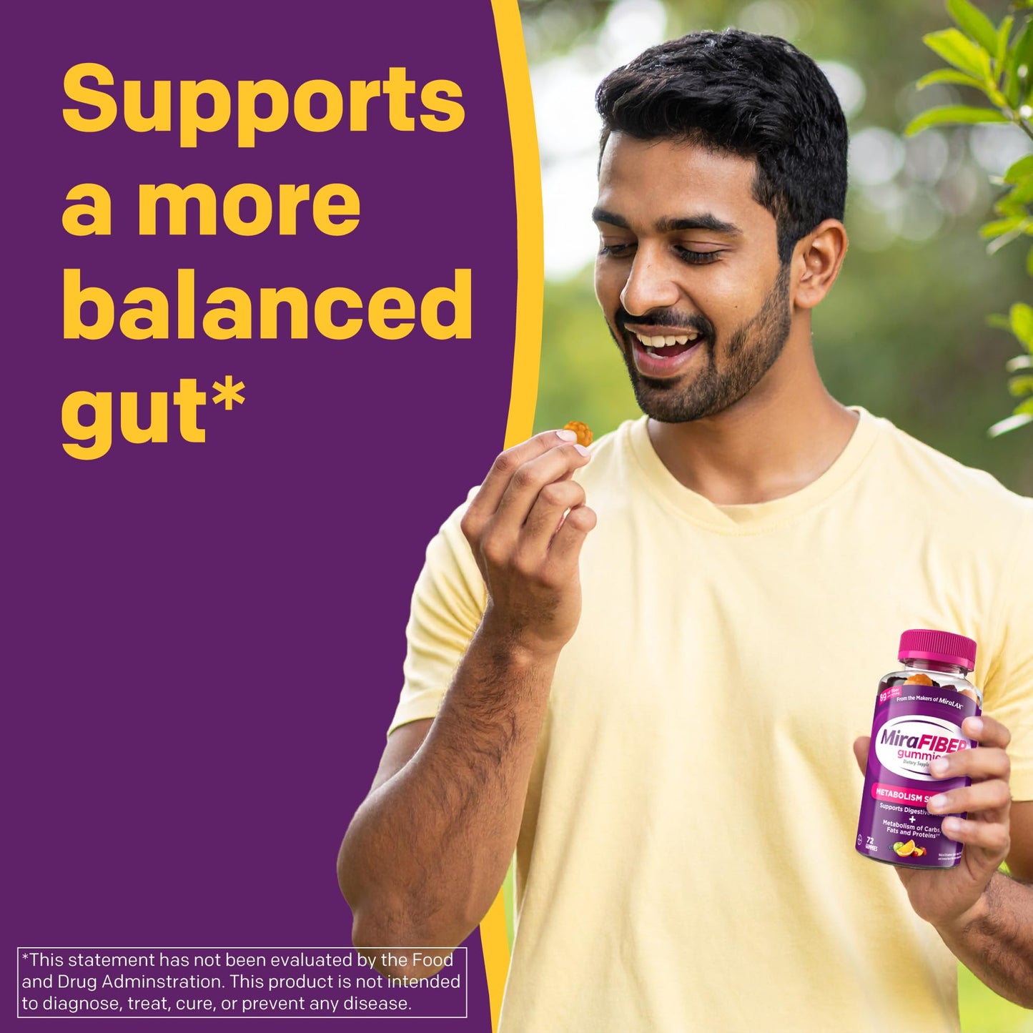 MiraFIBER Gummies from the Makers of MiraLAX, 8g of Daily Fiber Per Serving, Metabolism Support with B Vitamins, Gut Health for Men & Women, Prebiotic Fiber Gummies for Adults, Mixed Fruit Flavor 72Ct