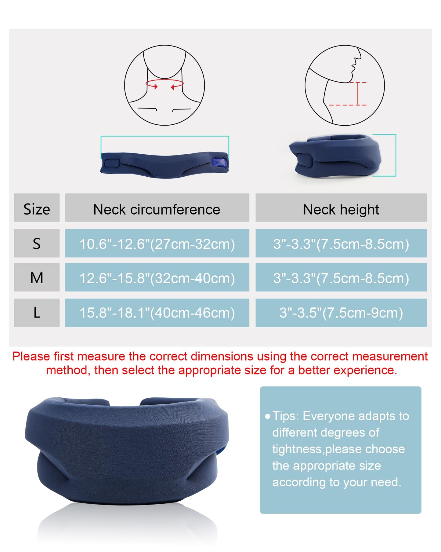 Neck Brace for Sleeping - Cervical Collar Relief Neck Pain and Neck Support Soft Foam Wraps Keep Vertebrae Stable for Relief of Cervical Spine Pressure for Women & Men Blue Small Size