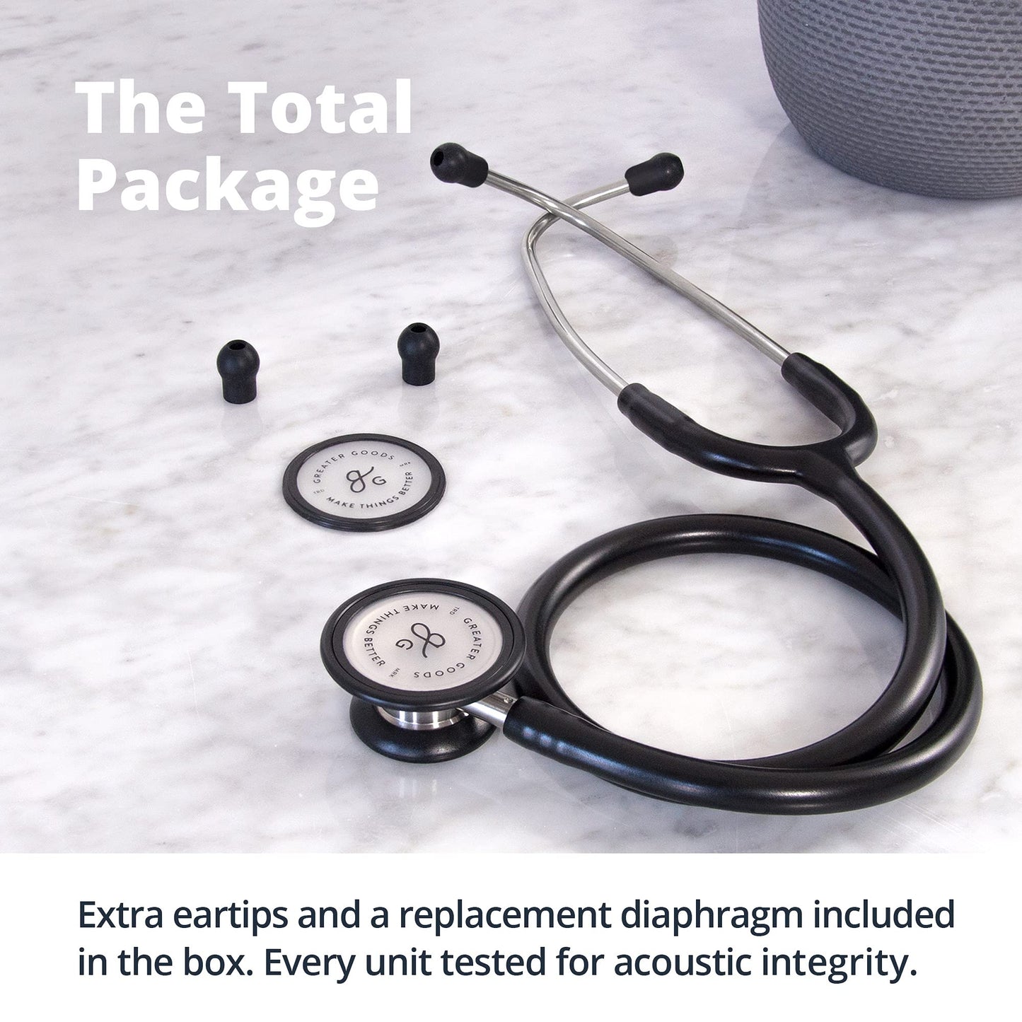 Greater Goods Dual-Head Stethoscope–Clinical Grade, Lightweight, High-Precision Sound, Ideal for Doctors, Nurses, Students, and Medical Professionals, FSA and HSA Eligible (Black and Stainless Steel)