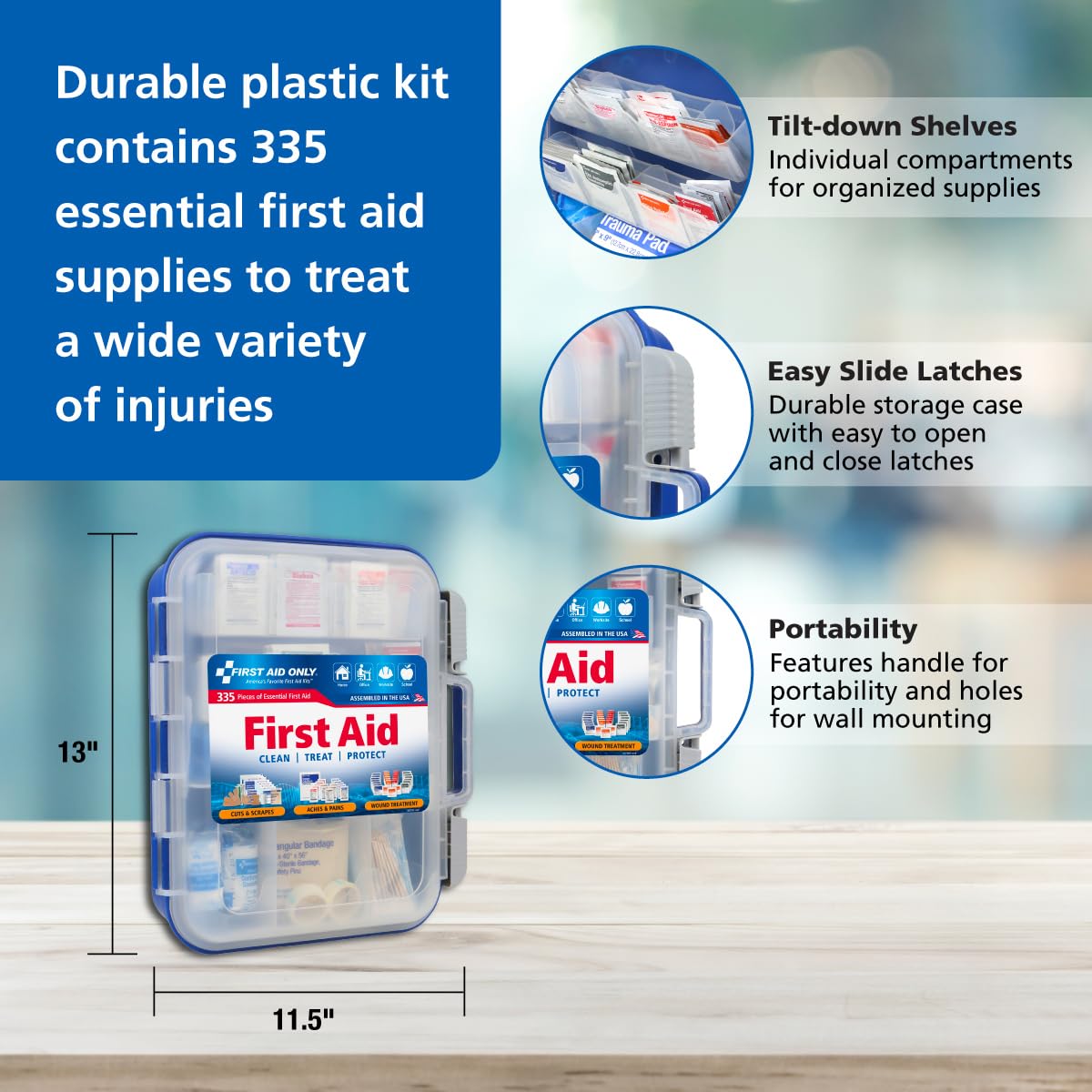 First Aid Only 91247 OSHA-Compliant First Aid Kit, All-Purpose 100-Person Emergency First Aid Kit for Business, Worksite, Home, and Car, 335 Pieces