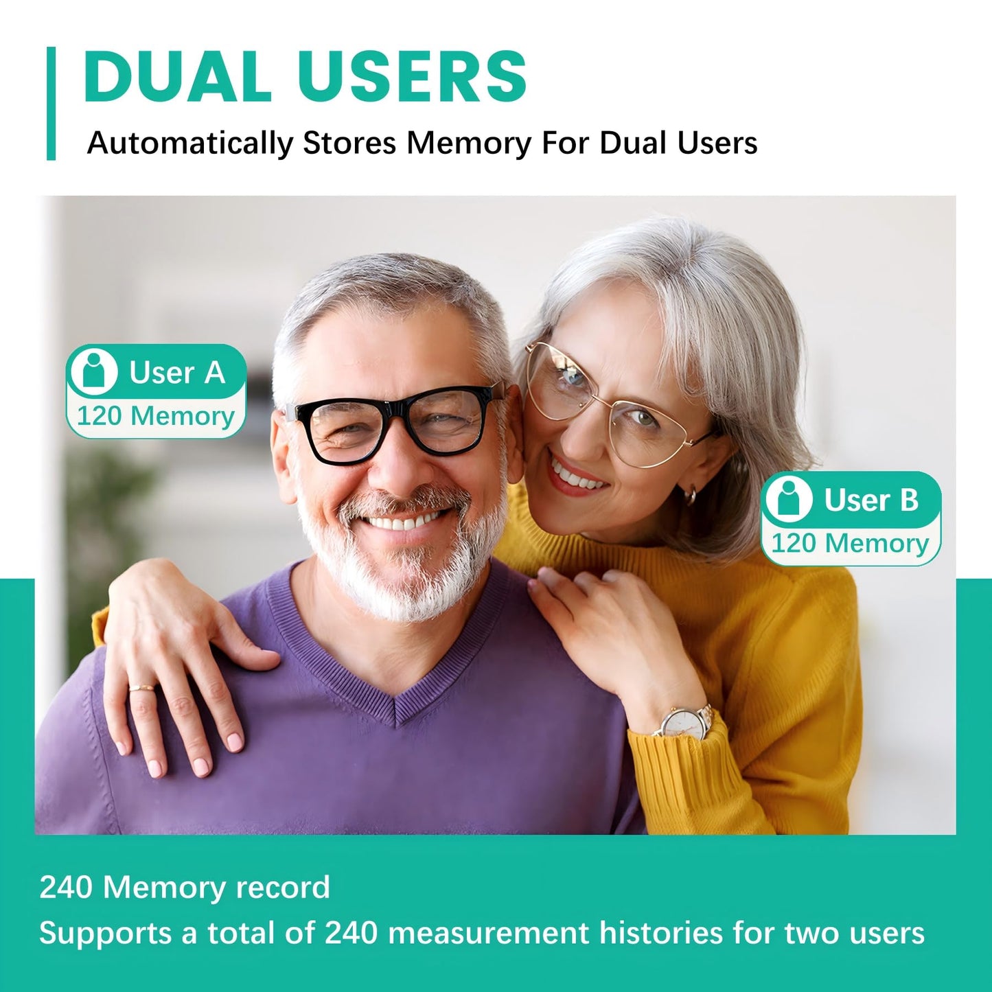 Arm blood pressure monitor, with 2 x 120 reading memory, adjustable cuff from 8.7 to 15.7 inches, large screen with storage bag, LED backlight, white color