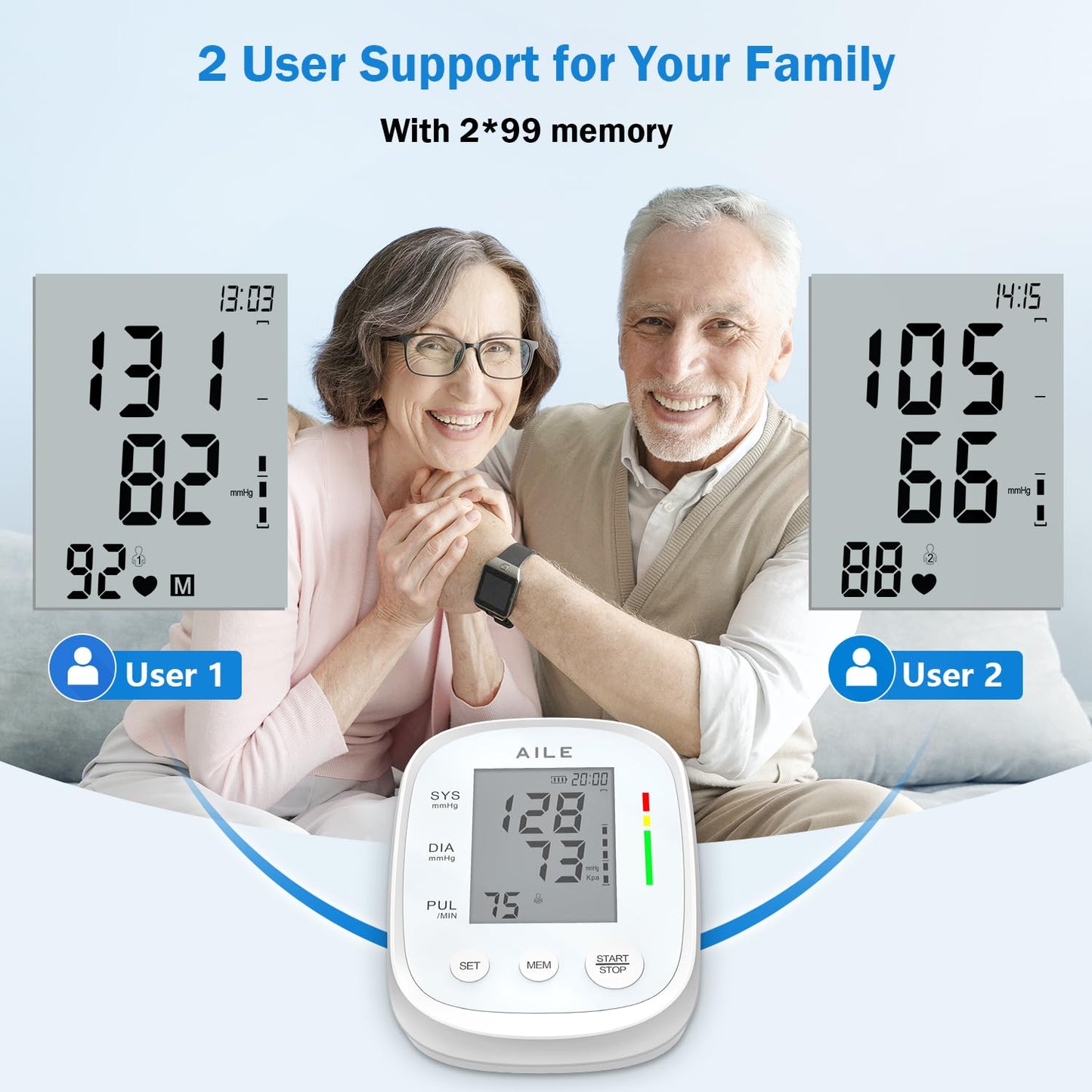 AILE - Blood Pressure Monitor, Upper Arm Blood Pressure Machine (8.7-16.5 Inches Adjustable), Automatic High Blood Pressure Cuff for Home Use