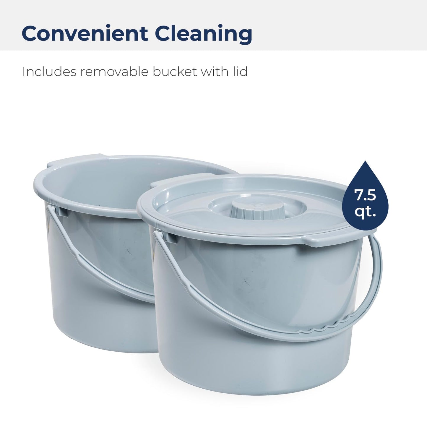 Drive Medical Folding Steel Bedside Commode Chair - 3-in-1 Portable Toilet - Adjustable Height - 350 Lb Weight Capacity - 7.5 Qt Bucket - Adult Commode - Grey