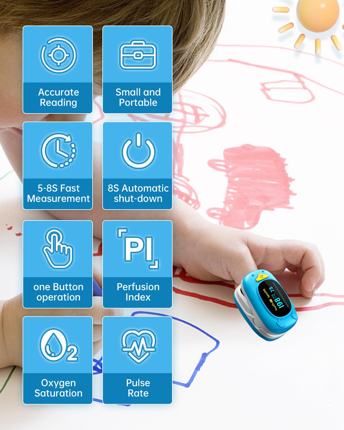 Children Fingertip Pulse Oximeter Blood Oxygen Saturation Monitor for Child Kids Portable Oxygen Monitor with OLED Screen Included 2AAA Batteries