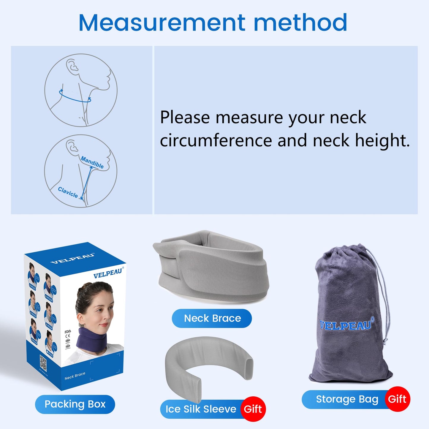 Velpeau Neck Brace for Neck Pain and Strong Support, Soft Cervical Collar for Sleeping Upright, Snoozing - Stabilizes & Relieves Pressure in Spine for Women & Men (Grey, M: 13.5-16.5" / 3" Depth)