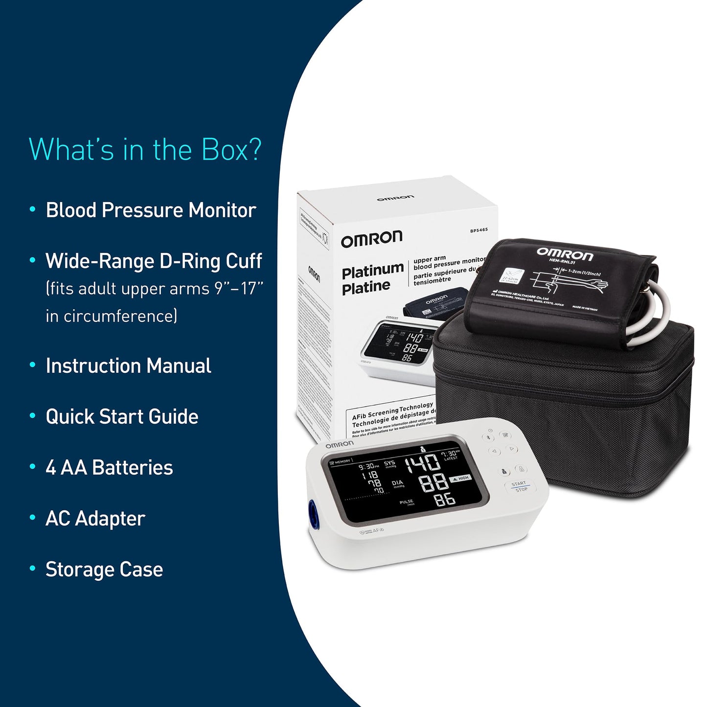OMRON Platinum - Upper Arm Blood Pressure Monitor, Clinically Validated Blood Pressure Cuff, Uses OMRON Connect App for Free