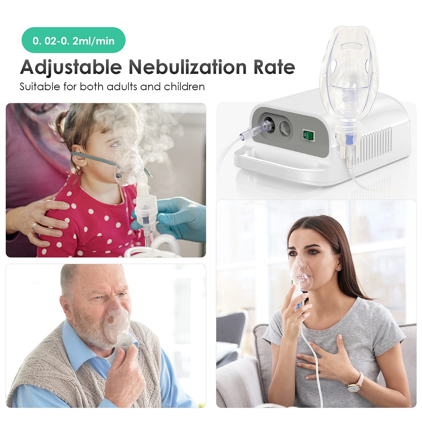 Nebulizer Machine for Adults & Kids - Portable Nebulizer Machine for Breathing with Mouthpiece and Mask, Desktop Compressor Nebulizer & Jet Nebulizers for Home Use Hailie Sensor NF0106
