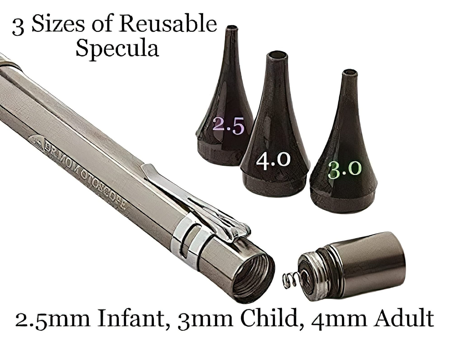 Third Generation Dr Mom Slimline Stainless LED Pocket Otoscope with Soft White Natural Hue Light Spectrum in Clamshell Packaging