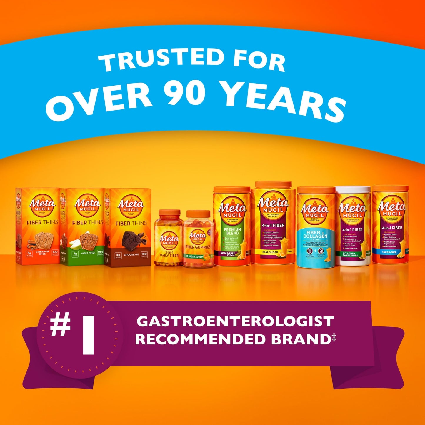 Metamucil 4-in-1 Psyllium Husk Fiber Supplement, Real Sugar, 114 tablespoons, Orange Flavored, Daily Fiber Powder for Digestive Health, made with Plant-Based Psyllium Husk Fiber