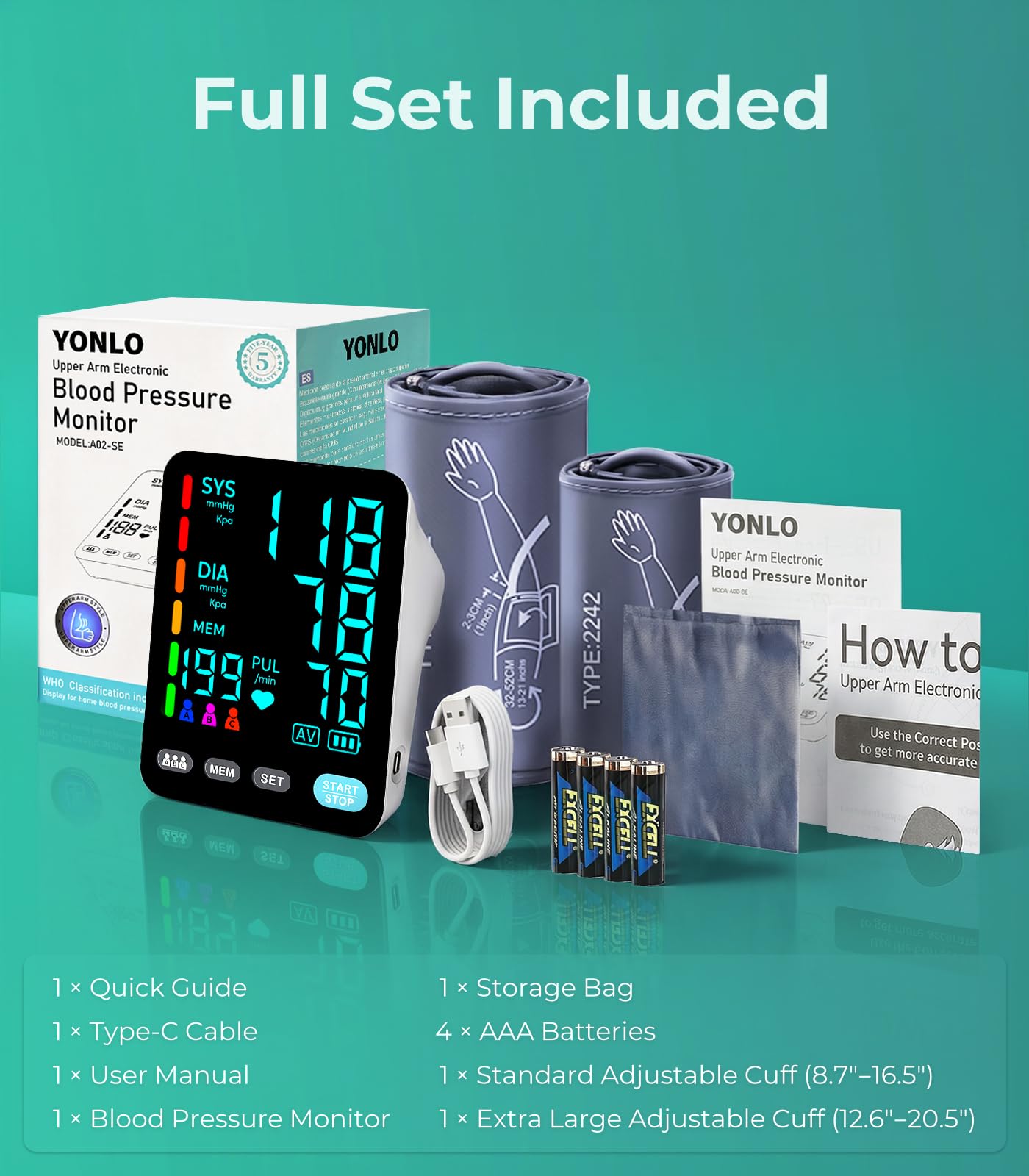 Blood Pressure Monitor, Automatic Upper Arm Blood Pressure Monitors for Home Use, 2 Blood Pressure Machine Fists (9-17 Inch and 13-21 Inch