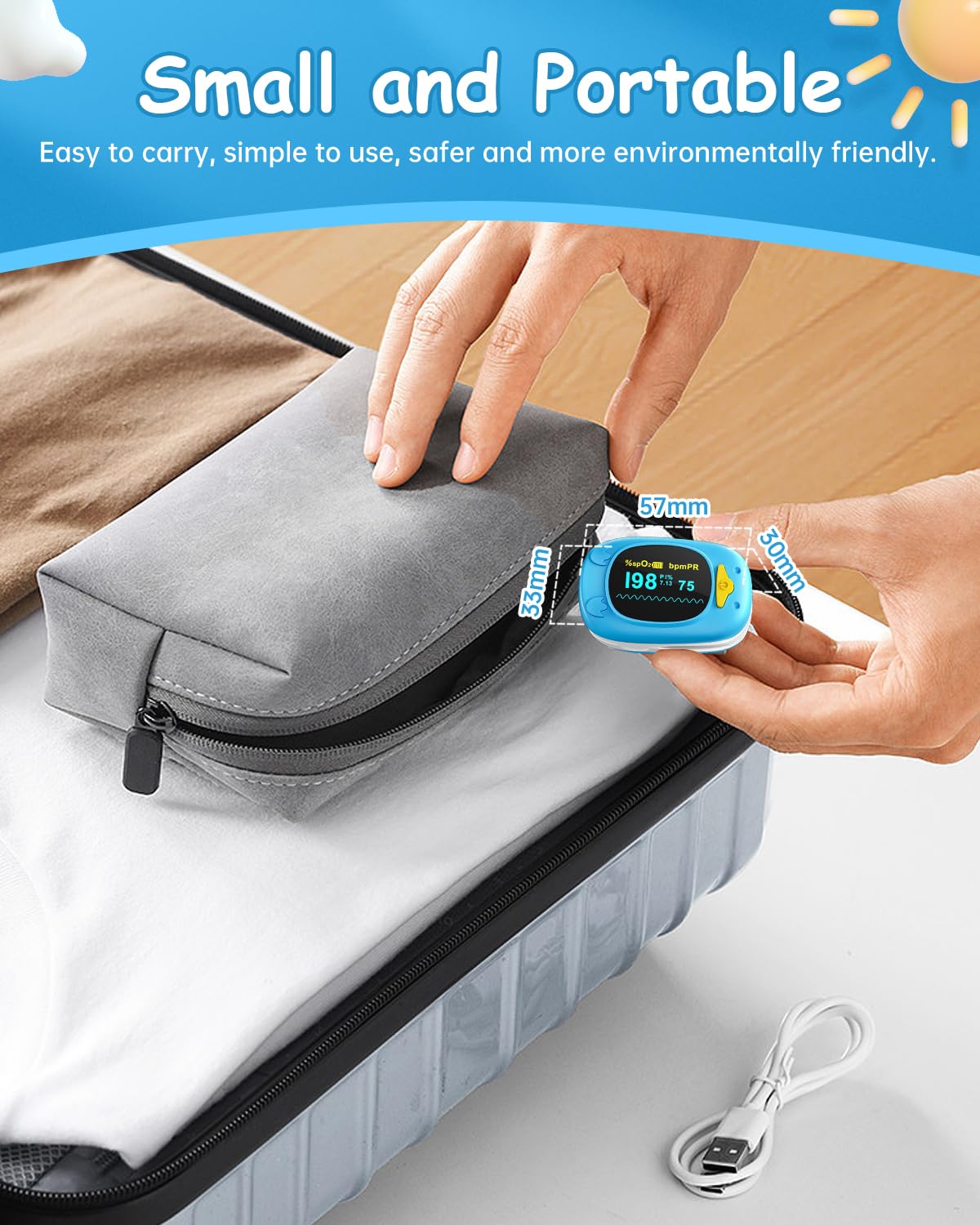 Children Fingertip Pulse Oximeter Blood Oxygen Saturation Monitor for Child Kids Portable Oxygen Monitor with OLED Screen Included 2AAA Batteries