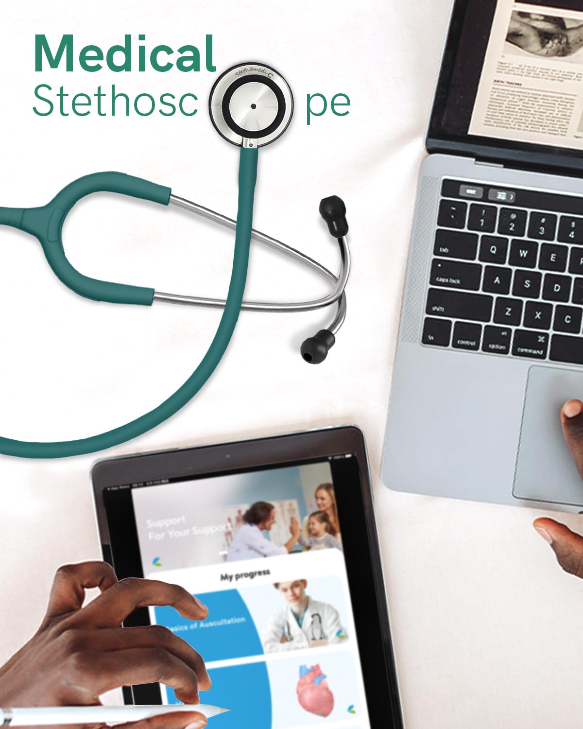 FriCARE Dual Head Stethoscope - Stethoscopes for Nurses, Medical Nursing Students, Paramedics/EMT/LVN/VNA Backup Estetoscopio, Smooth Emerald Green Tube, Stainless Steel Chestpiece