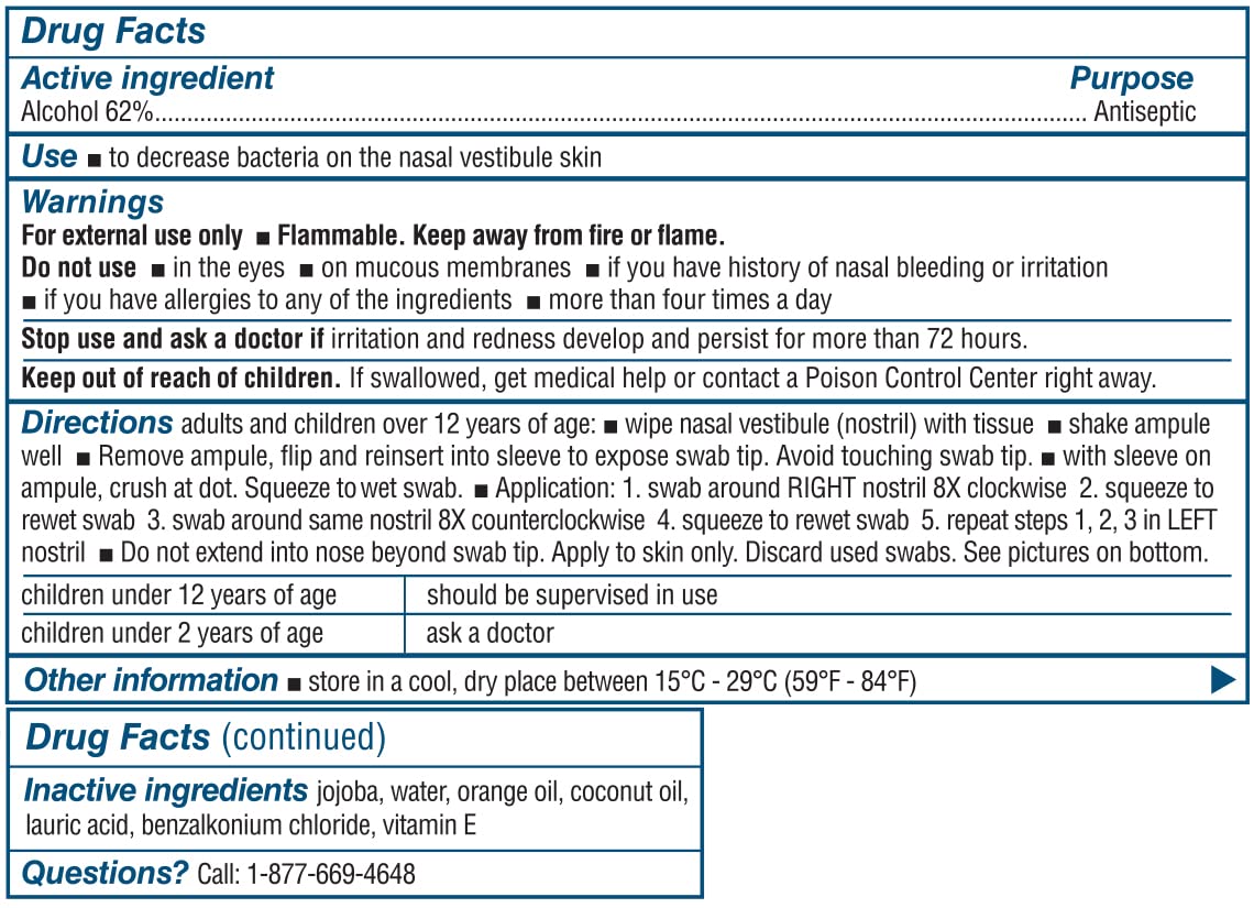 Nozin® Nasal Sanitizer® Antiseptic Popswab® Ampules Pack of 10 units | Kills 99.99% of Germs | Alcohol-based 62%