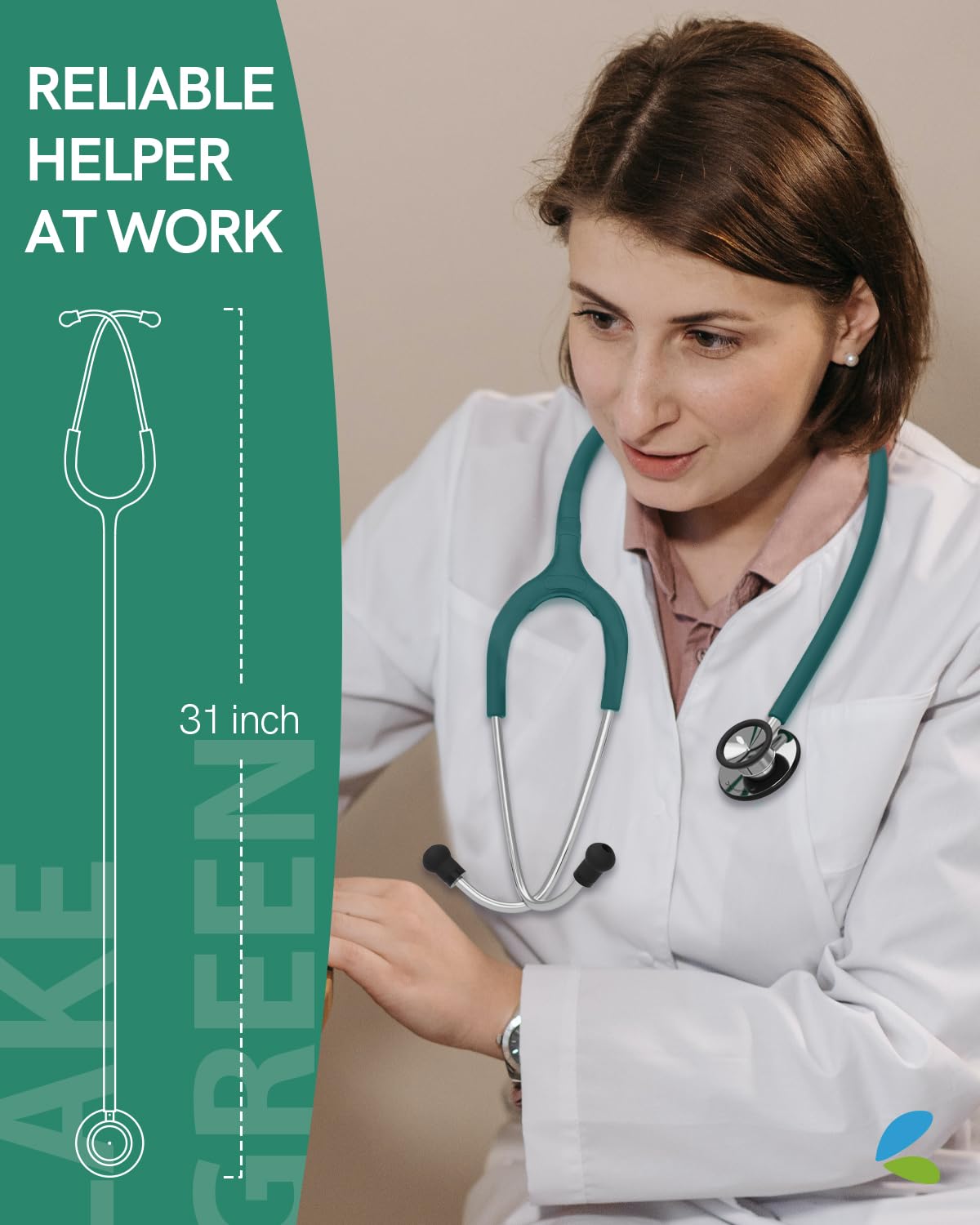 FriCARE Dual Head Stethoscope - Stethoscopes for Nurses, Medical Nursing Students, Paramedics/EMT/LVN/VNA Backup Estetoscopio, Smooth Emerald Green Tube, Stainless Steel Chestpiece